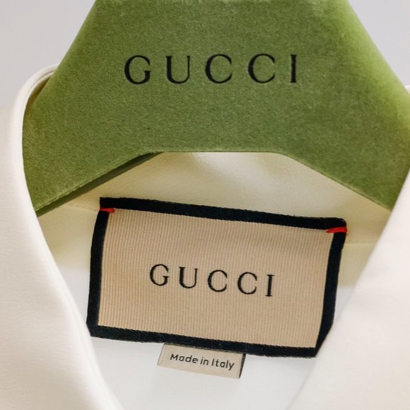 Gucci Spring 2022 Crêpe de Chine White Silk Ruffle Blouse - Picture 4 of 16